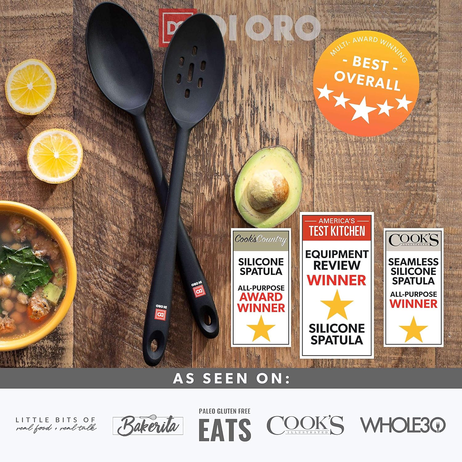 DI ORO® Seamless Series Solid Silicone Spoon, 315°C Heat-Resistant Rubber Non-Stick Kitchen Utensil for Mixing Serving - Image 3