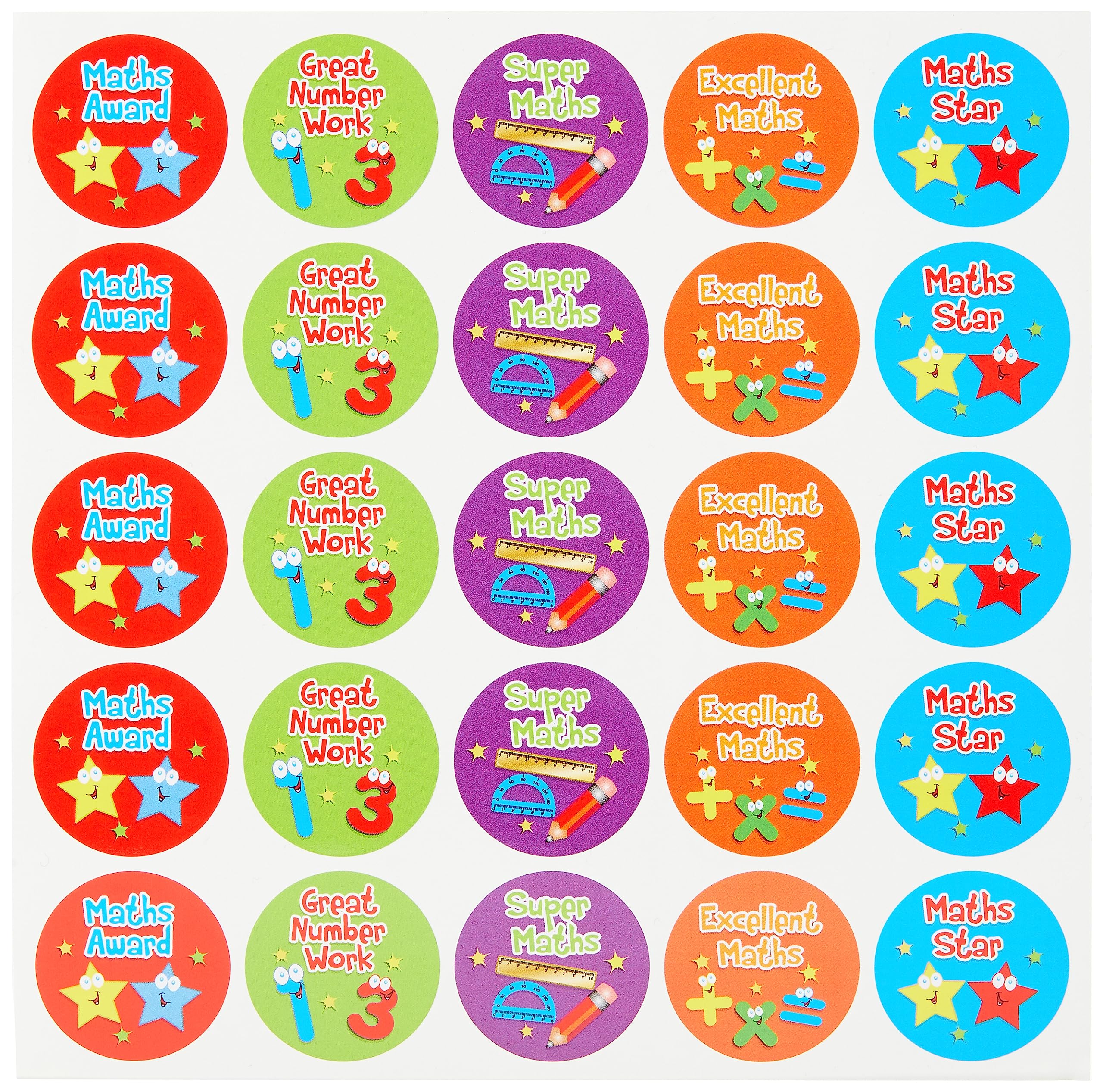 SuperStickers Maths Awards Variety Sticker (Pack of 125 x 28mm Stickers),DMS13817