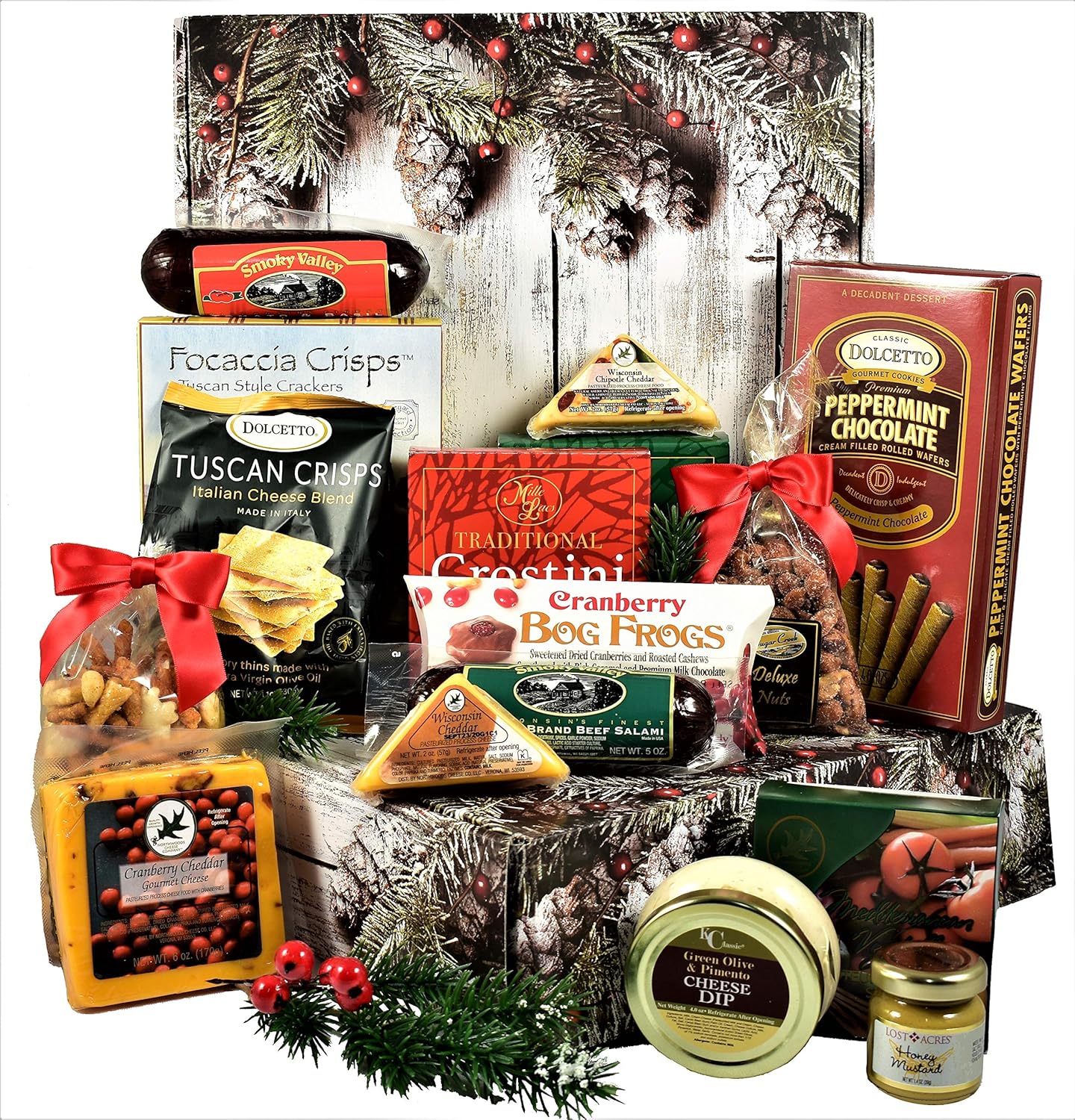 Gift Basket Village Home For The Holidays Care Package, Deluxe Gift Box with Meat and Cheese, Crackers and Cheese Spread, Delicious Sweet Cookies and More...