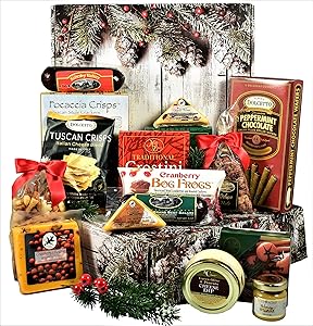 Gift Basket Village Home For The Holidays Care Package, Deluxe Gift Box with Meat and Cheese, Crackers and Cheese Spread, Delicious Sweet Cookies and More...
