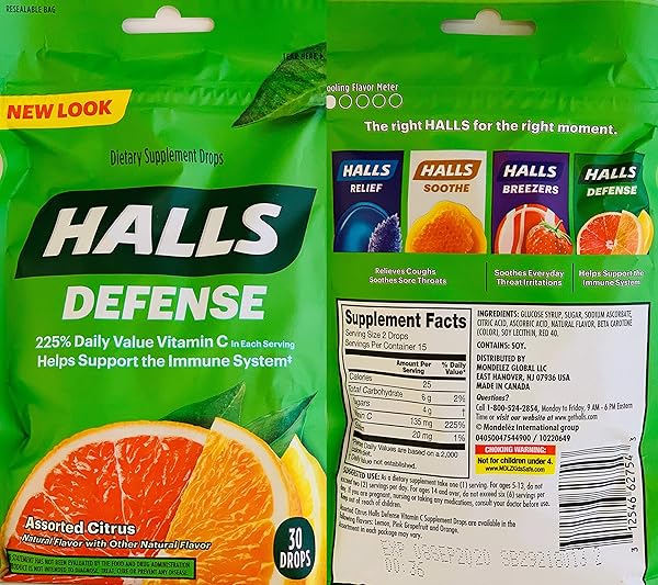 HALLS DEFENSE VITAMIN C ASSORTED CITRUS COUGH DROPS, 30-COUNT (2 PACK) (2 PACK)