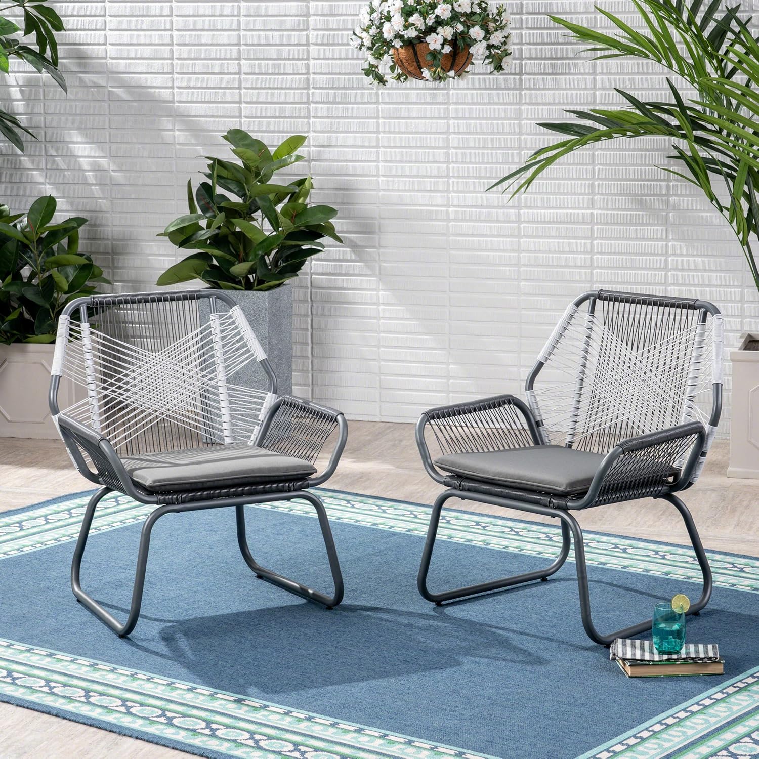 Christopher Knight Home 305086 Lydia Outdoor Wicker Club Chair (Set of 2), Gray/White/Gray : Garden & Outdoor