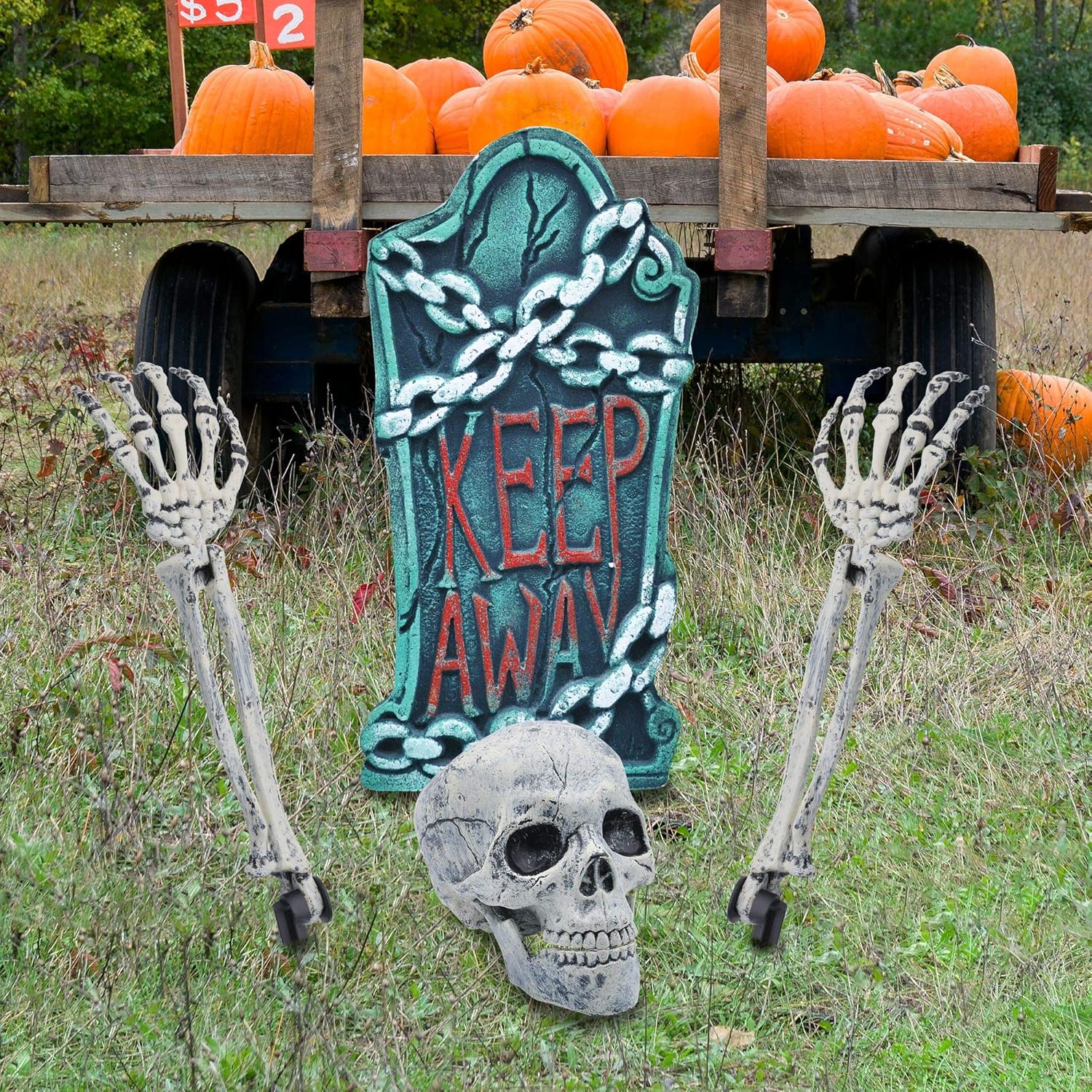 Halloween Skeleton Stakes with 17” Graveyard Tombstone Set Headstone Decorations & Ground breaker Set for Best Halloween Yard Decorations Outdoor: Garden & Outdoor