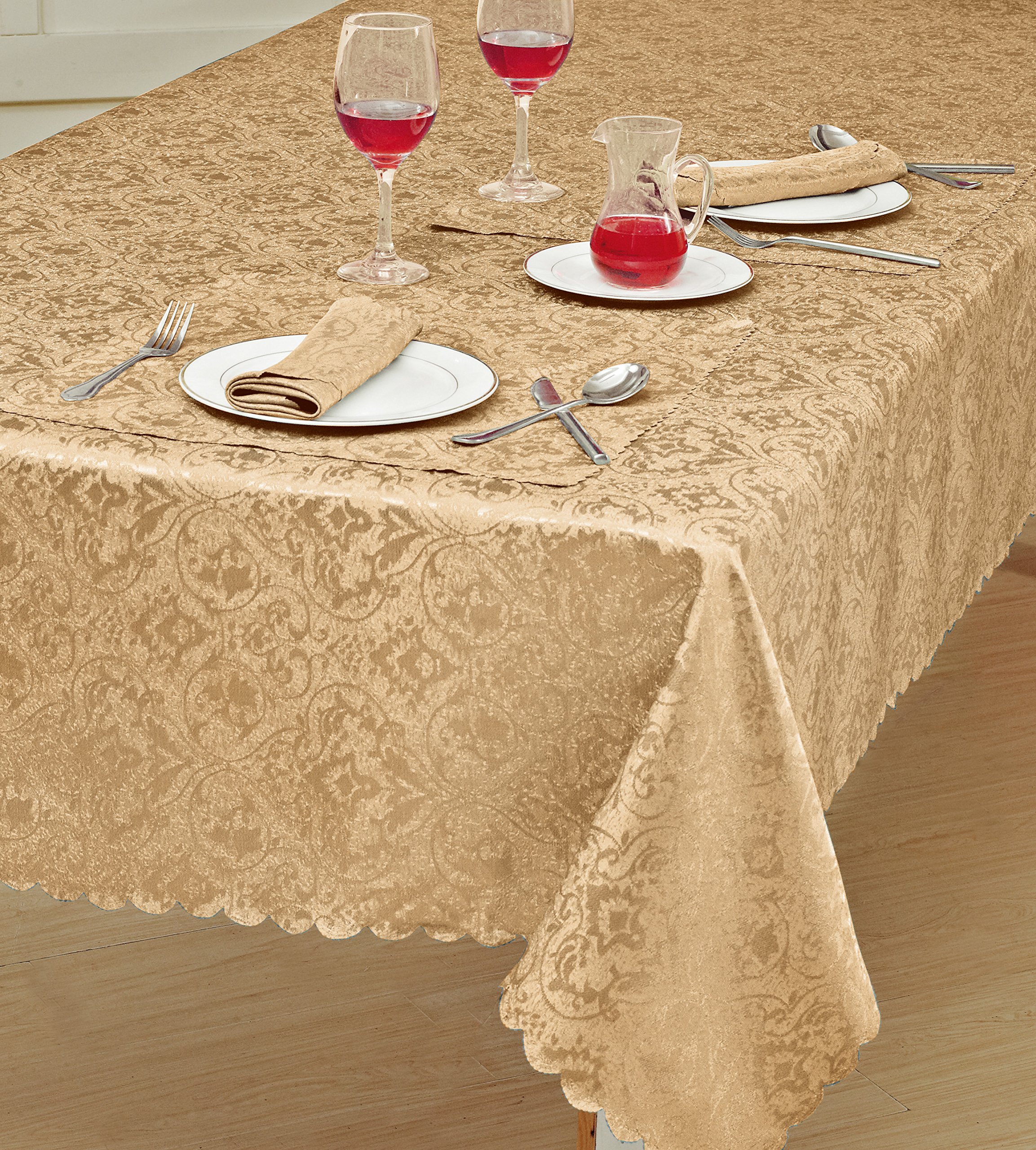 Best Linen Table Cloth Classic Damask Printed Jacquard Table Cover Shape Rectangle Round Table Runner Napkin for Kitchen Picnic Garden (Gold, Rectangle 52" x 90")