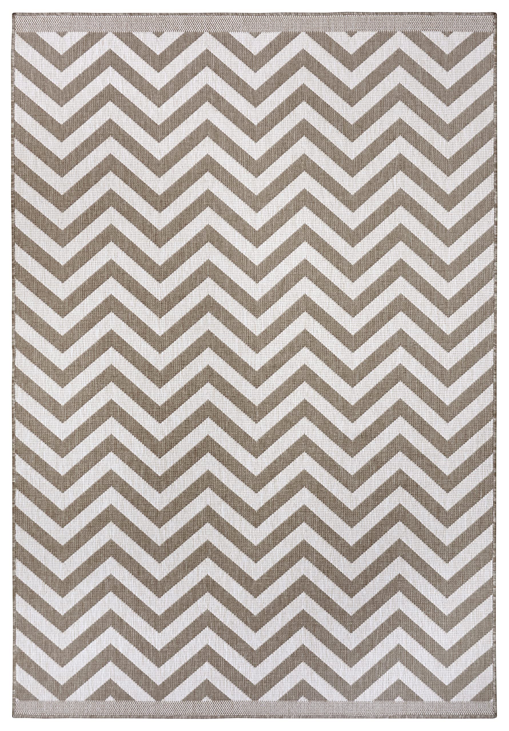 NORTHRUGS Indoor and Outdoor Rug Palma 80 x 150 cm Reversible Rug Weatherproof Modern Design Zigzag Pattern Rug for Balcony Patio Garden Conservatory Living Room Waterproof in Linen
