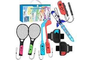 EJGAME 2022 Switch Sports Accessories Bundle - EJGAEM 9 in 1 Accessories Kit for Nintendo Switch & OLED : Golf Culb for Mario Golf Super Rush,JoyCon Strap,Sword,Comfort Leg Strap and Tennis Rackets