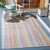 SAFAVIEH Washable Rug Outdoor Summer Collection - 5'3" x 7'6", Ivory & Green, Non-Shedding & Easy to Clean, Ideal for Patio, 
