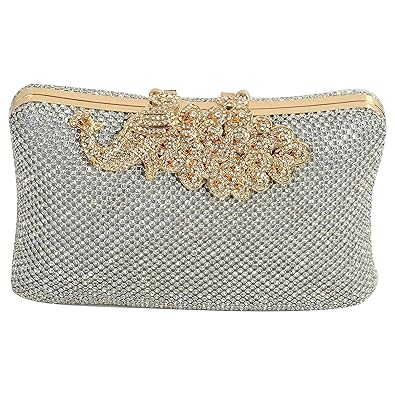 24X7 Emall Womens Clutch (Diamond Gold Silver,Premium Pearl Diamond Silver Two Sided)