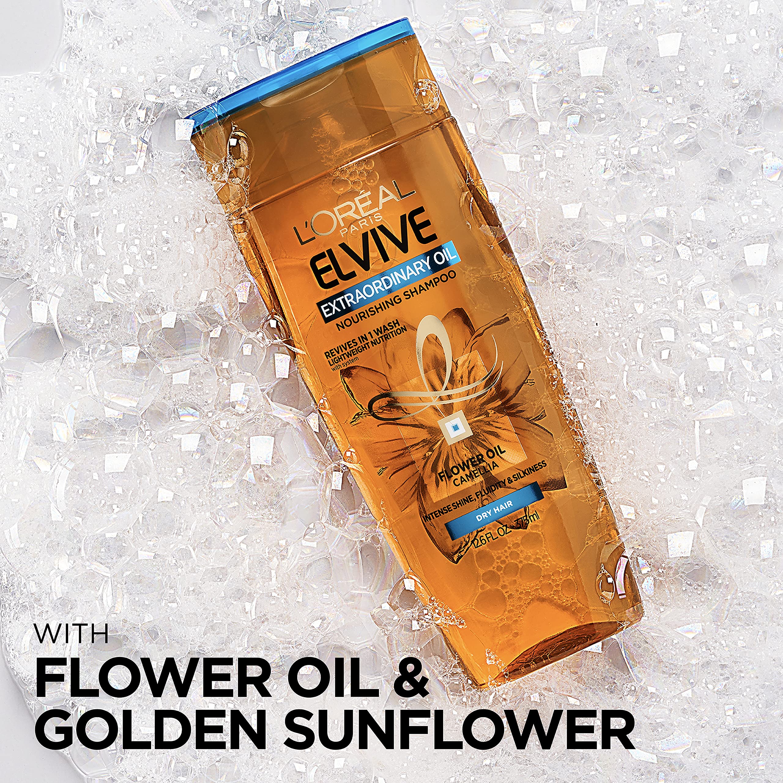 L’Oréal Paris Elvive Extraordinary Oil Nourishing Shampoo, for Dry or Dull Hair, Shampoo with Camellia Flower Oils, for Intense Hydration, Shine, and Silkiness, 28 Fl; Oz
