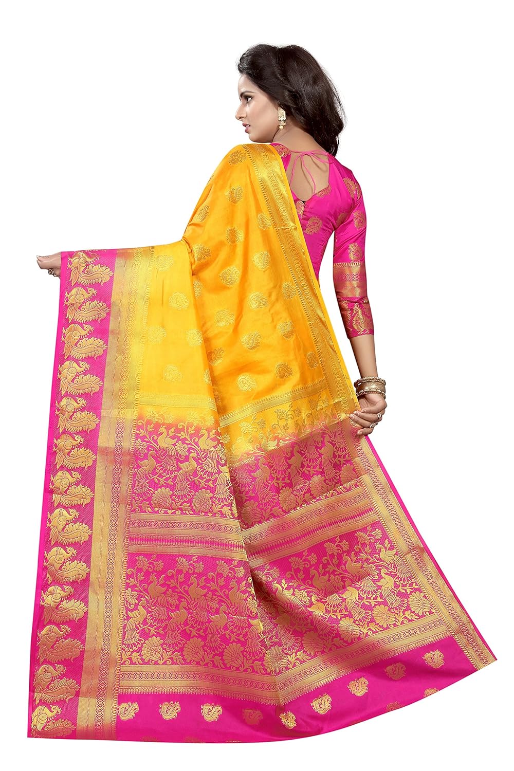 saarah women kanjivaram art silk saree (n4015yl, yellow)