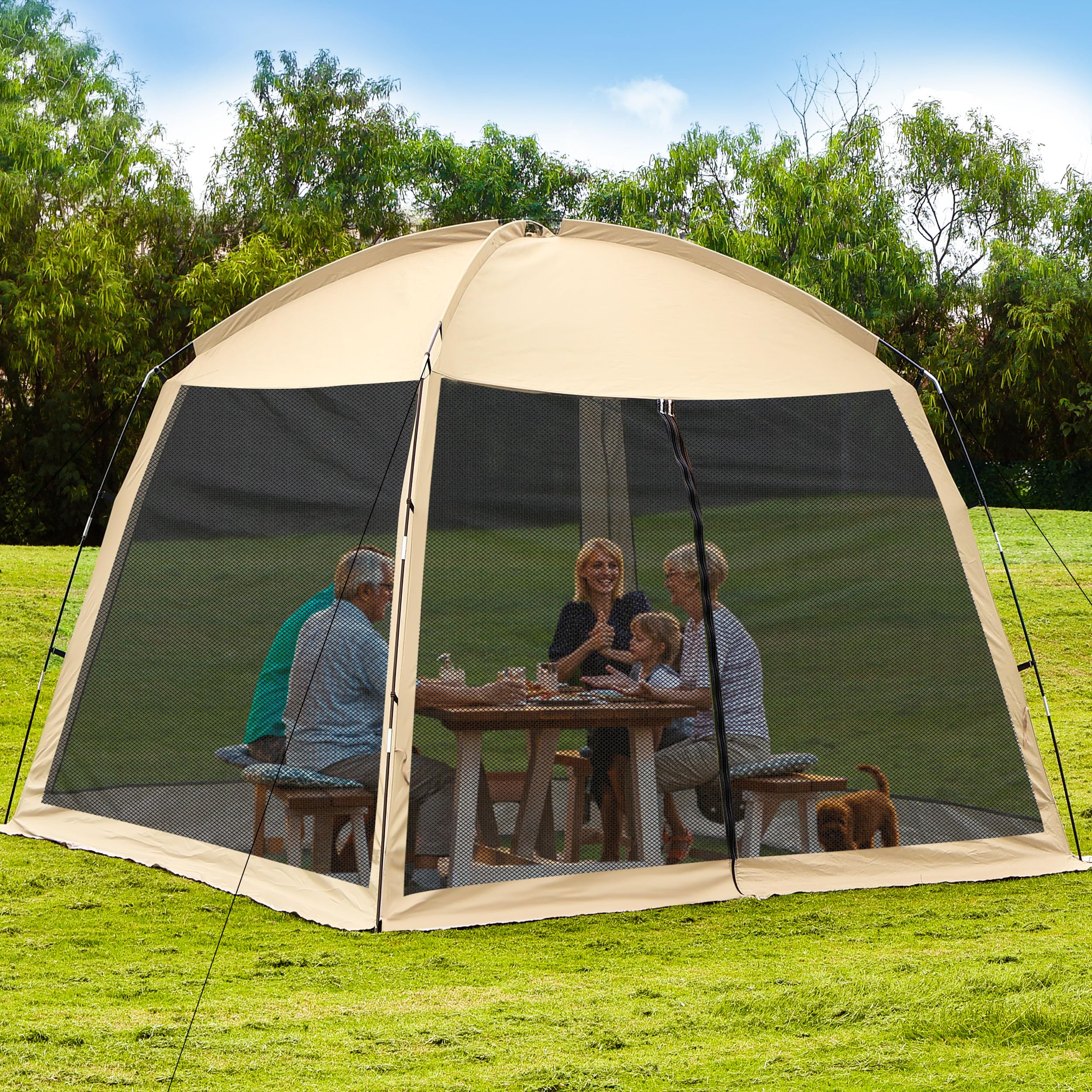 Photo 1 of 12'x12' Camping Screen Tent - Portable Screen Canopy 8-10 Person&Instant UV Resistant Sun Shelter,Easy to Set Up&Mosquito Net Tent&Waterproof,Suitable for Family Camping Trip,Backyard,Picnic