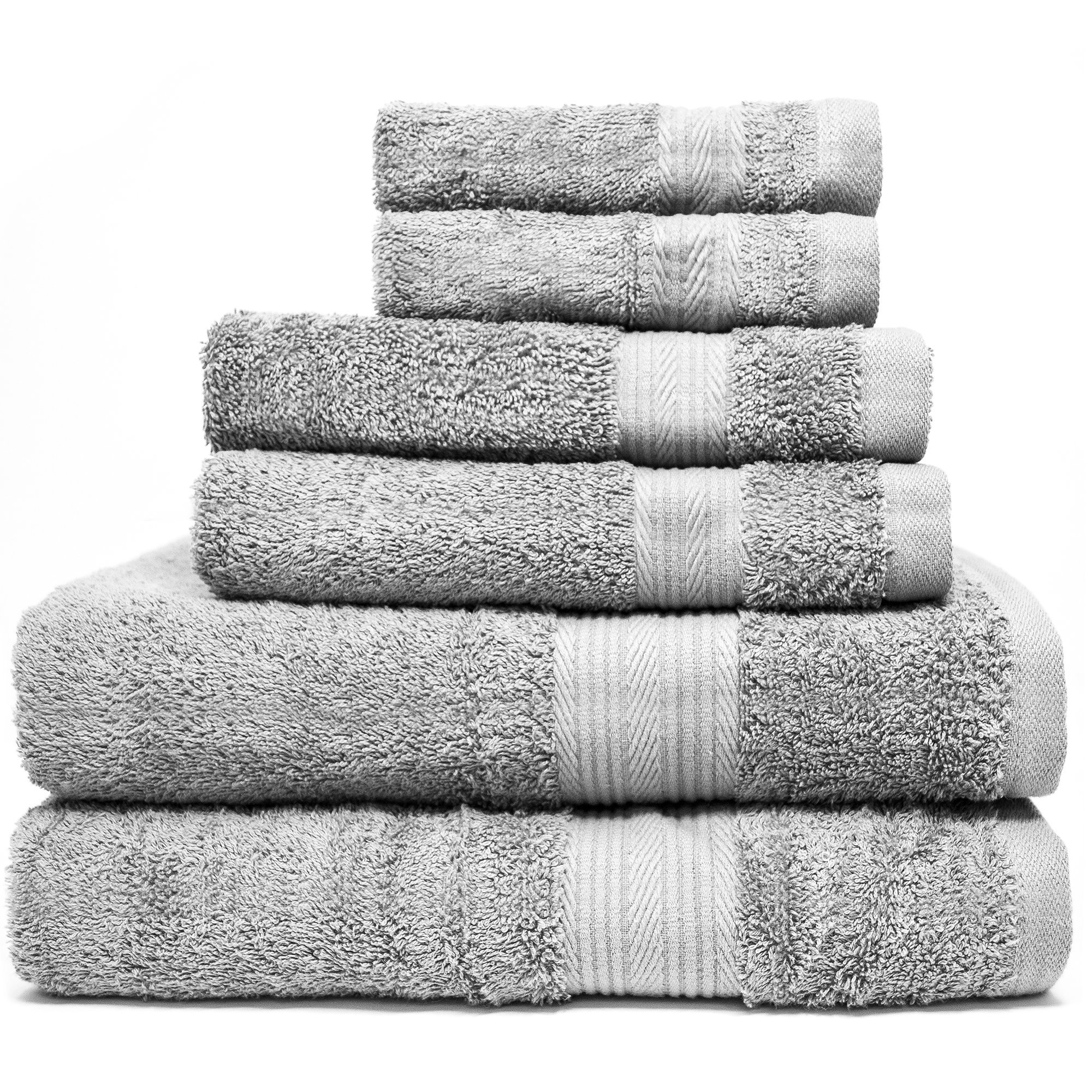 Zeppoli 6Piece Towel Set 100 Cotton Grey Towels 2 Bath Towels, 2