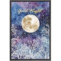 SIGNWIN Framed Canvas Wall Art Sparkle Gold Good Night with Purple, Blue Moon Astronomy & Space Cosmic Watercolor Abstract Modern Scenic for Living Room, Bedroom, Office - 16