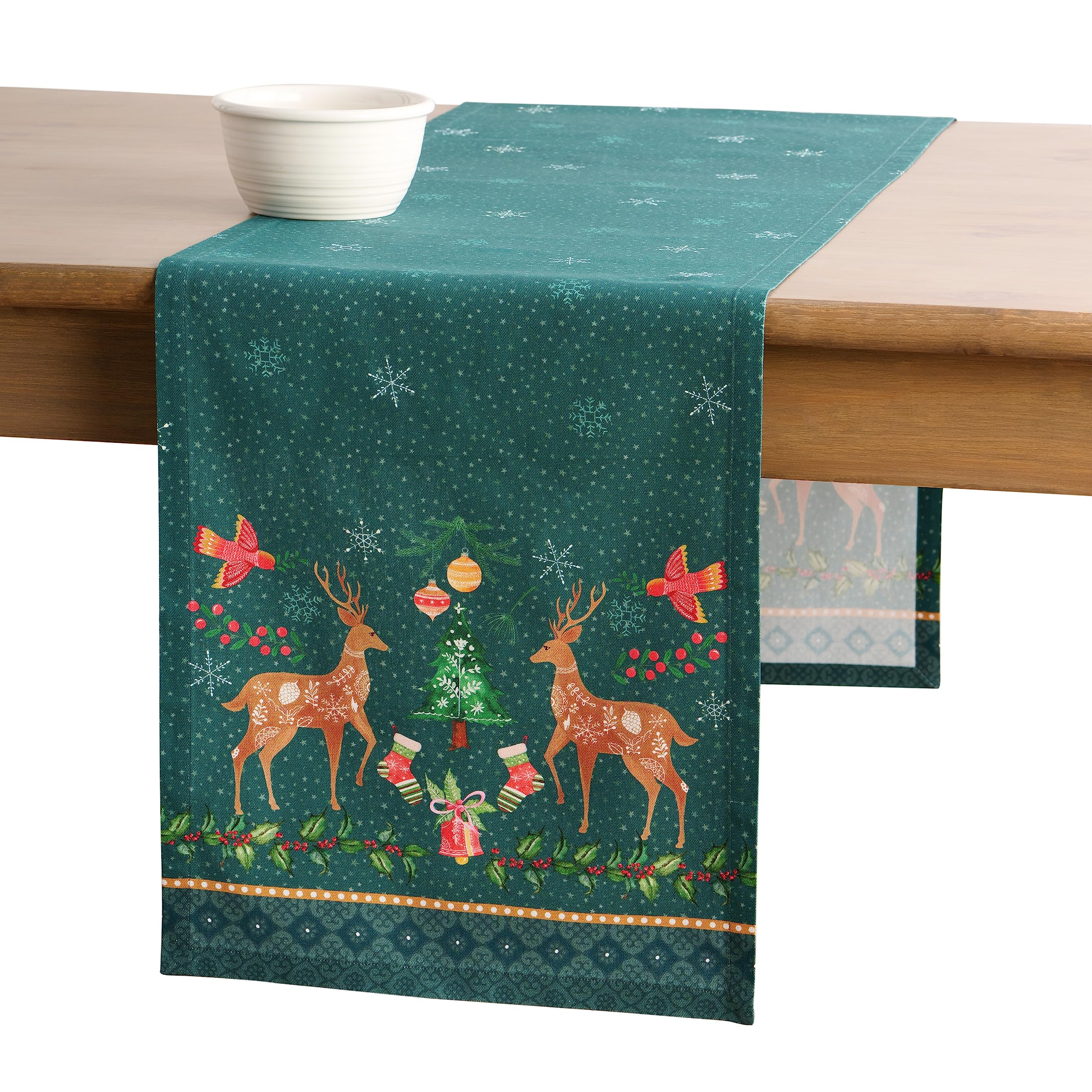 Maison d' Hermine Table runner 100% Cotton Single Layer Table Runners 180 CM long for Christmas Decorations Home Kitchen Dining Party Wedding Bridal Shower (Hygge Christmas, 37 cm x 180 cm)