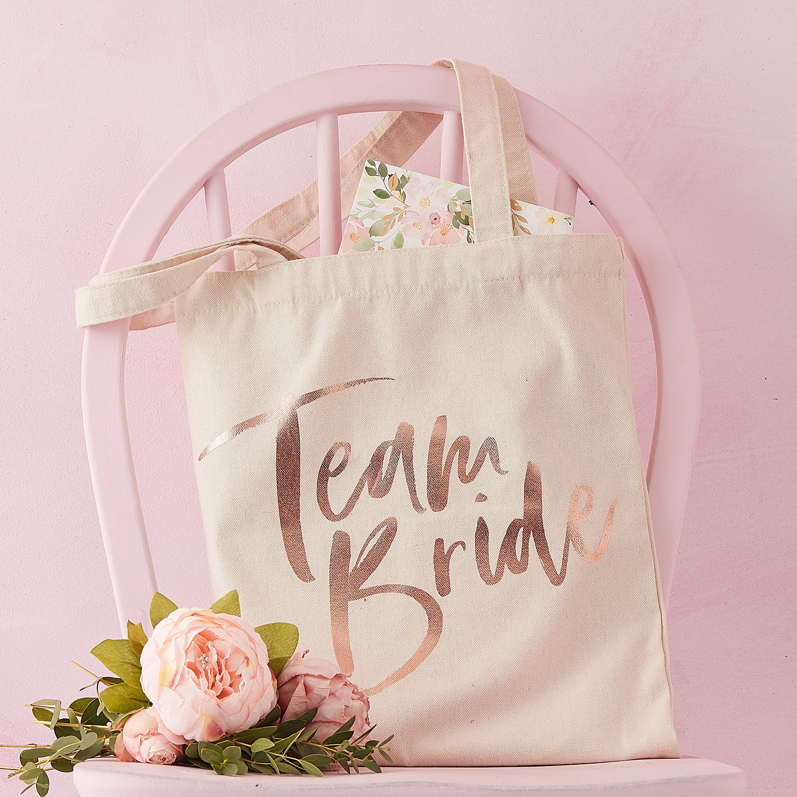 Ginger Ray Rose Gold Team Bride Hen Party Tote Canvas Bag - Floral Hen Party