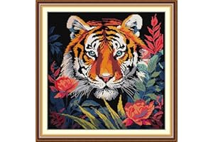Maydiyer Counted Cross Stitch Kits for Adults,14CT Unprinted Pattern Embroidery Kits for Beginners,Easy Cross-Stitch Set DMC Threads Needlework-South China Tiger 15.8''×15.8''