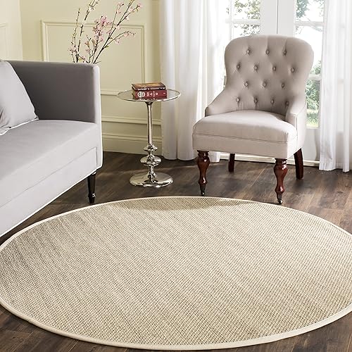 Safavieh Natural Fiber Collection NF143C Border Sisal Area Rug, 10' x 10' Round, Marble / Beige