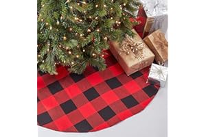 Saro Lifestyle Buffalo Plaid Design Cotton Christmas Tree Skirt, Red, 72"