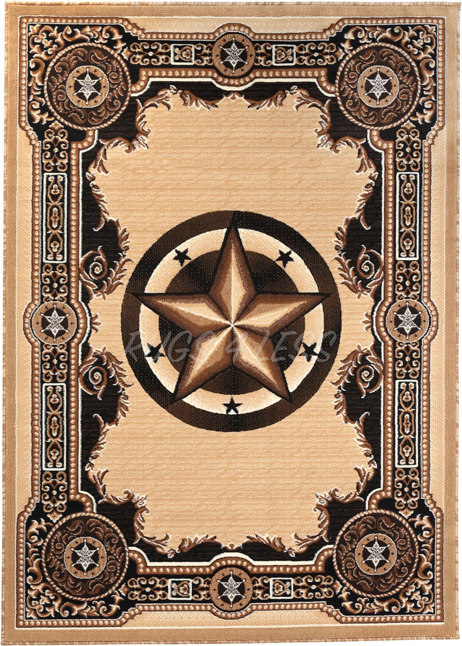 Rugs 4 Less Collection Texas Lone Star State Novelty Area Rug Berber/Beige 723 (5'X7')