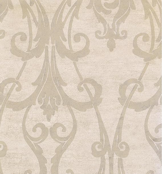 DAMASK Traditional Prepasted Color Cream, Beige Wallpaper Roll