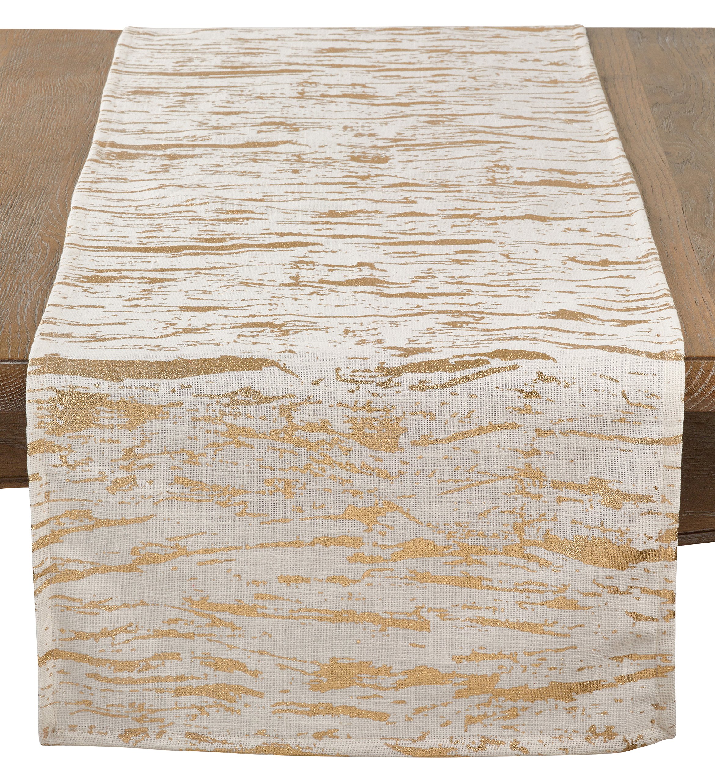 SARO LIFESTYLE Table Runner, Cotton, Gold, 16" x 72"