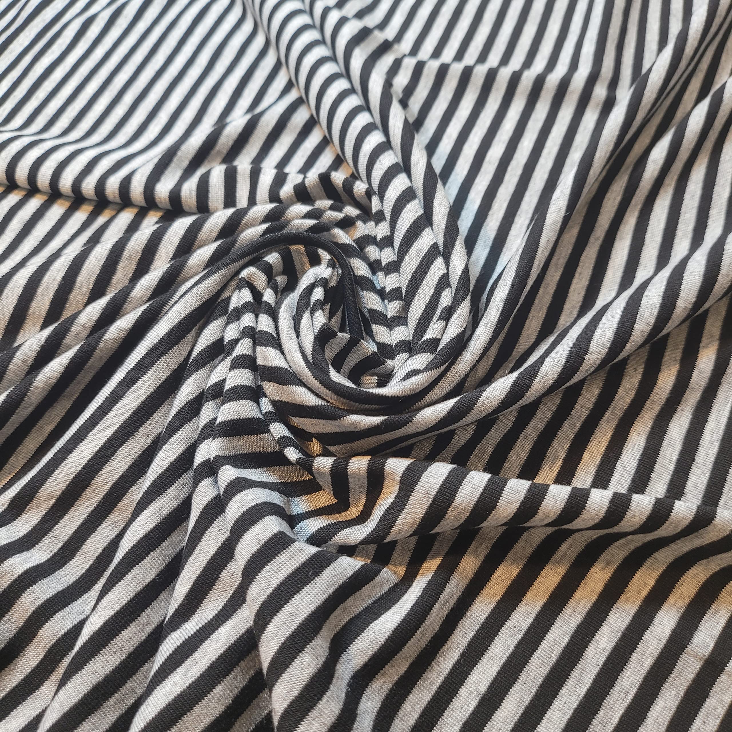 Soft Plain/Printed Cotton Jersey Stretch Knit T Shirt Baby Grow Craft Fabric Material 58" - 150 cm Wide Sold As 1 Meter Pre - Cut Lengths (Silver Black Pin Stripe)