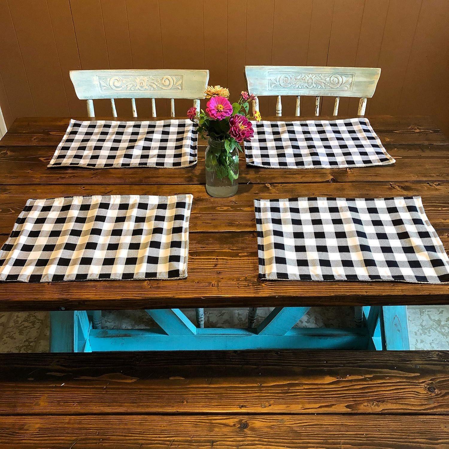 Buffalo Plaid & Burlap Placemats Black & White Buffalo