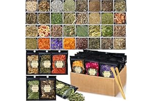 HOOMUU 38pcs Herbs for Witchcraft, Witchcraft Supplies Dried Herb and Flowers for Witch Beginner, Witchcraft Kit for Altar Supplies, Pagan, Wiccan Rituals, Magic Ritual and Spell, Soap Making