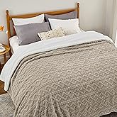 Bedsure Gentlesoft Sherpa Queen Size Blanket for Bed - Fleece Fluffy & Cozy Cable Jacquard Tufted for Women Gift, Thick and Warm Christmas Blanket for Winter, Beige, 90x90 Inches