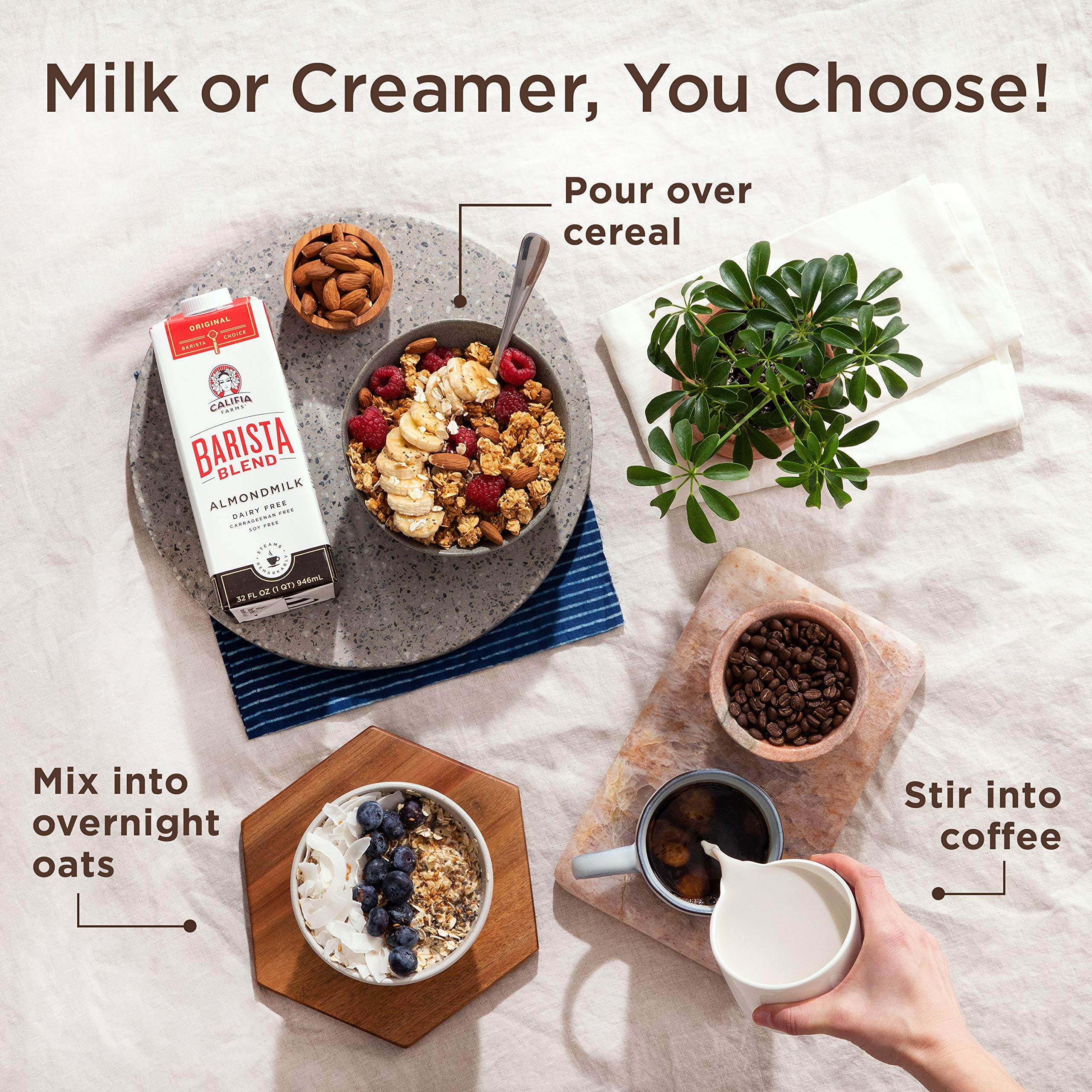 Califia Farms Almond Milk, Original Barista Blend, 32 Oz (Pack of 6