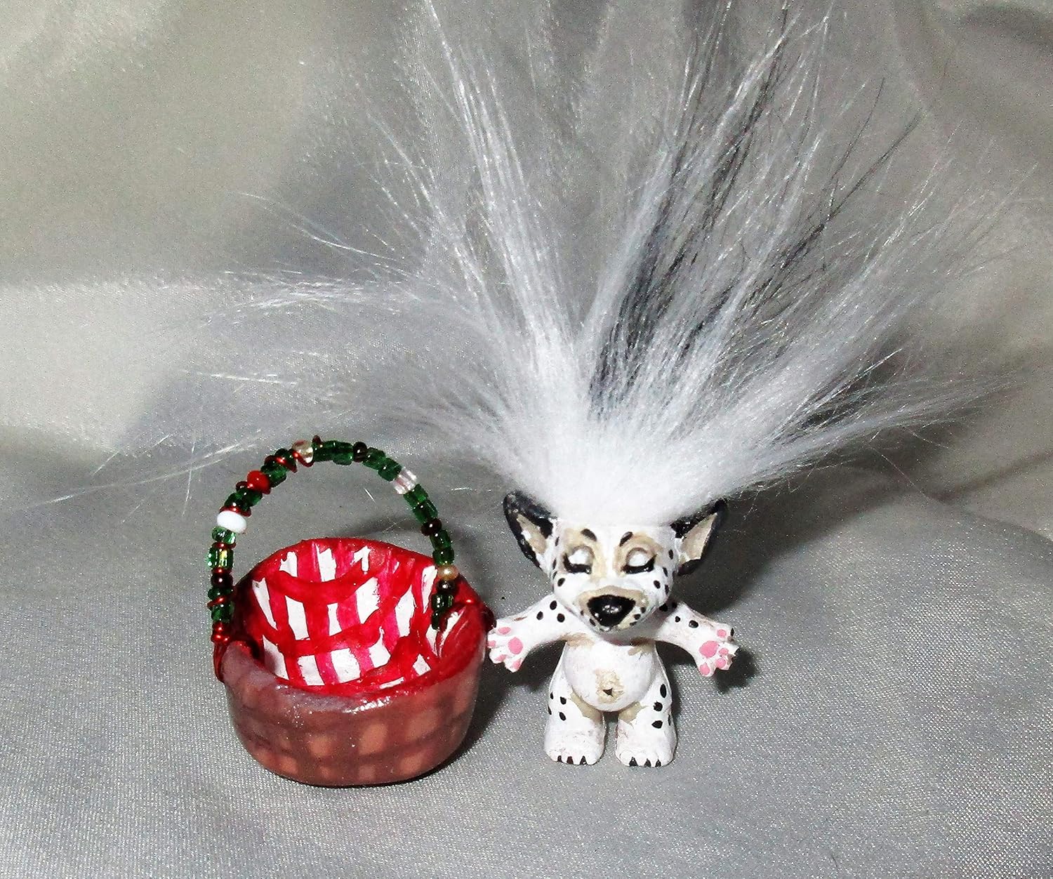 Amazon Com Spotted Puppy Troll In Basket 1 Ooak Doll New Hair