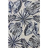 NEW HOME Tropical Palm Leaves 9'10 x 13'2 Area Rug in Grey/Blue