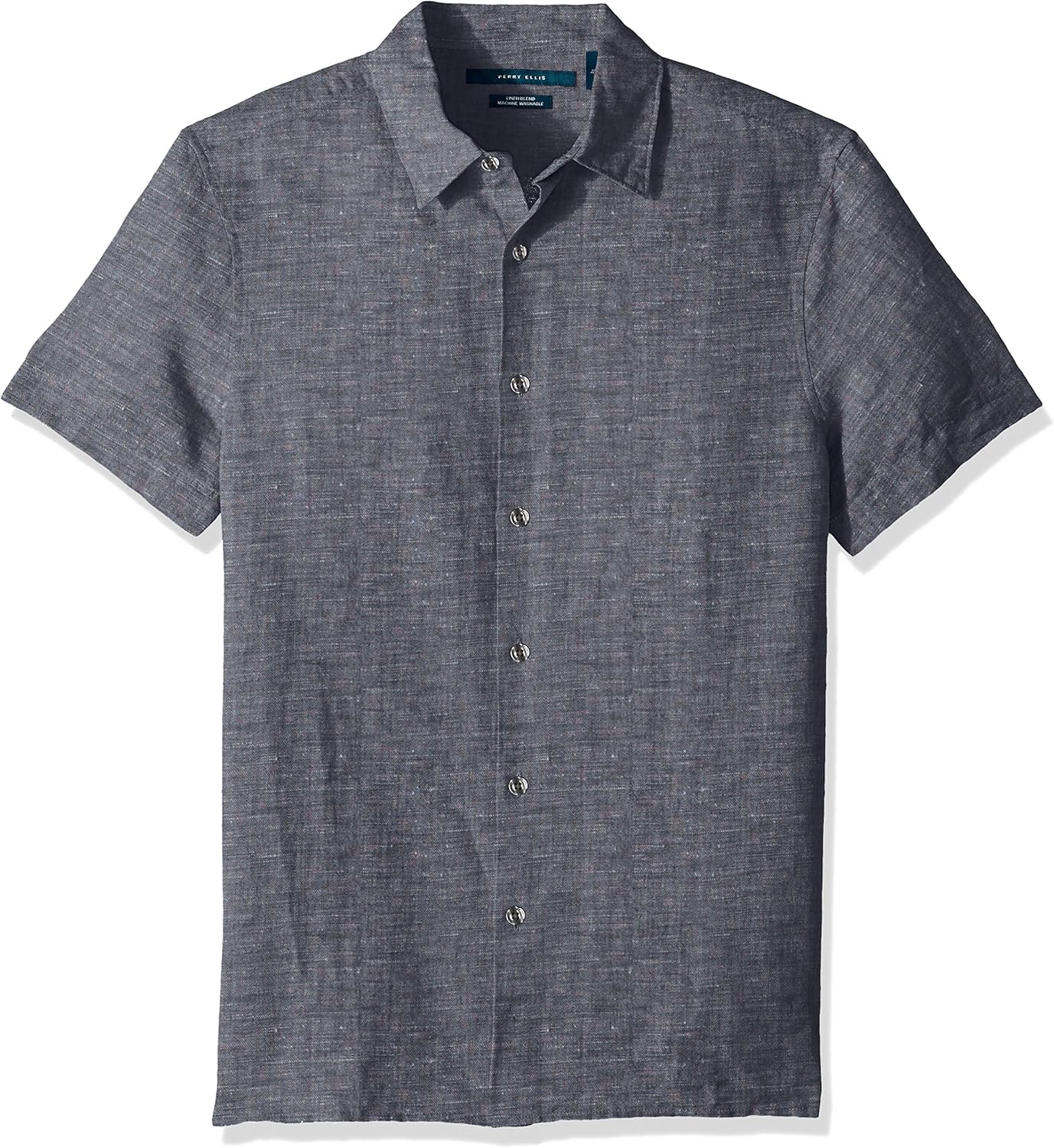 Perry Ellis Men's Short Sleeve Solid Linen Cotton Button-up Shirt at  Men’s Clothing store