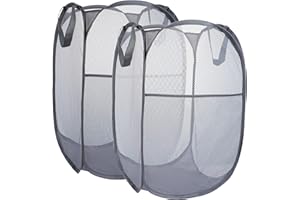 LVXINLI 2 Pack Mesh Laundry Basket,Foldable Popup Laundry Hamper with Durable Handle,Easy to Open and Fold for Dorm, Laundry Room, Bedroom, RV(Gray+ Gray)…