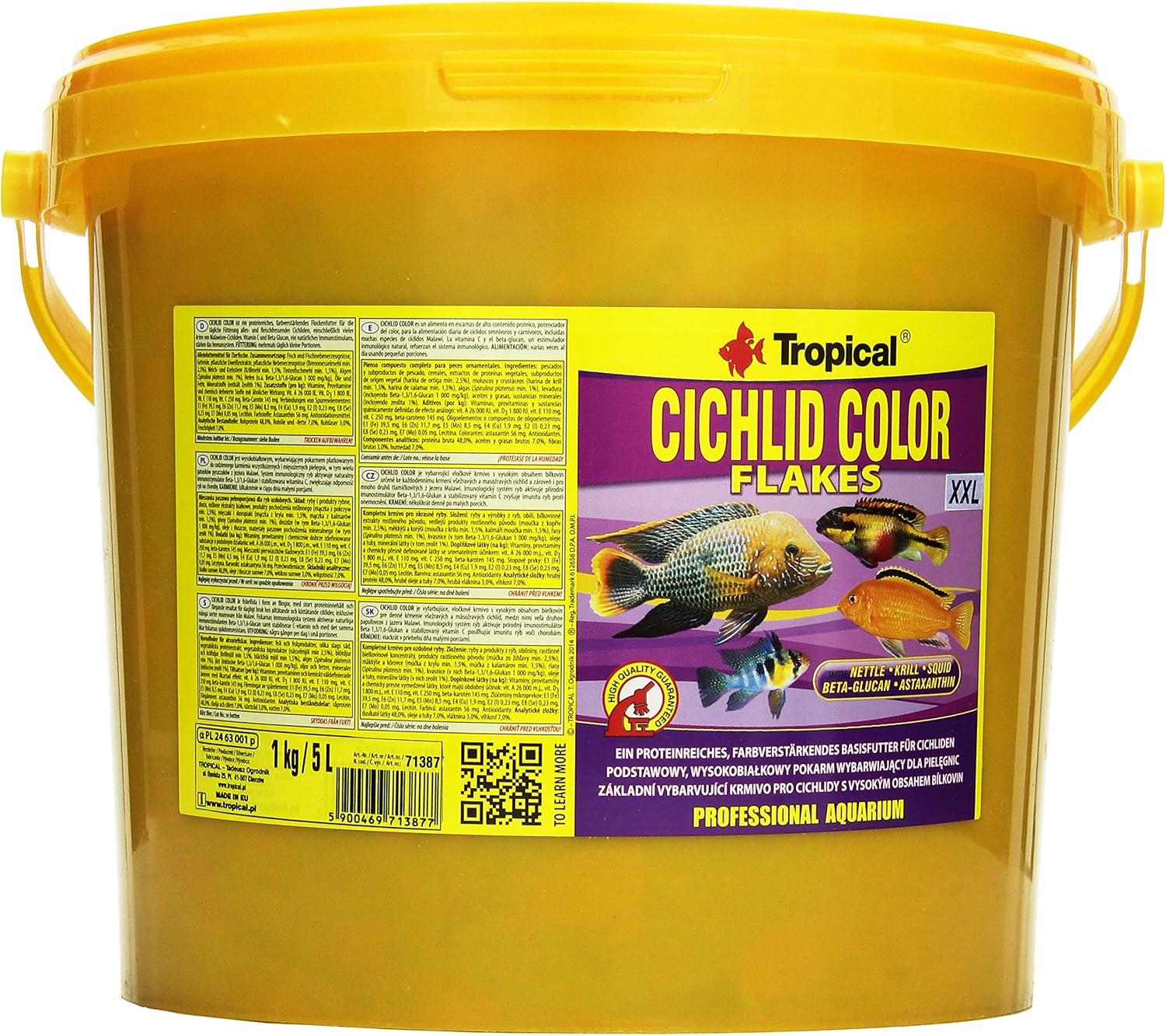 CICHLID COLOR FLAKES 5L / 1kg - fish food for cichlids colour-enhancing flakes, Colourful, 5 l (Pack of 1)