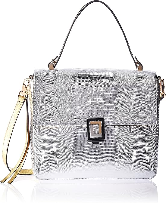 LUANA ITALY womens Luana Italy Women's Carmen Satchel Silver Lizard and Gold Gusset Leather