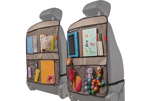 Lusso Gear Kick Mats (2 Pack) - Car Seat Back Protectors, Premium Waterproof Fabric, Reinforced Corners to Prevent Sag, and 4 Mesh Pockets for Large Storage (Gray)