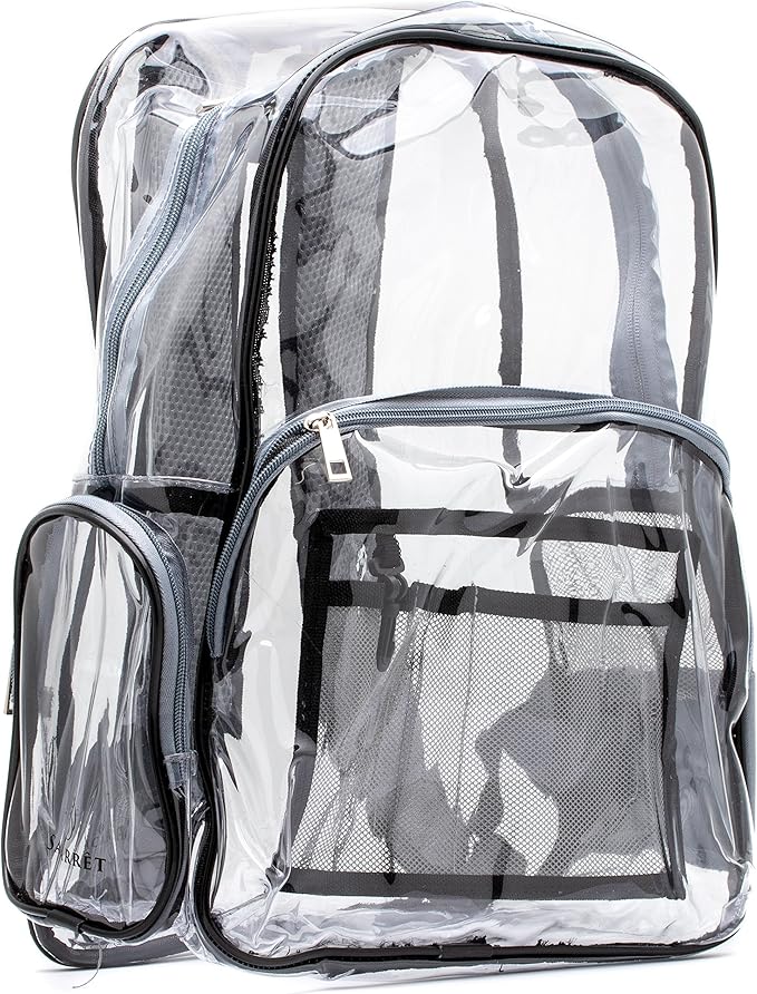 Heavy Duty Clear Backpack Grey, Quality Transparent, SeeThrough Bag
