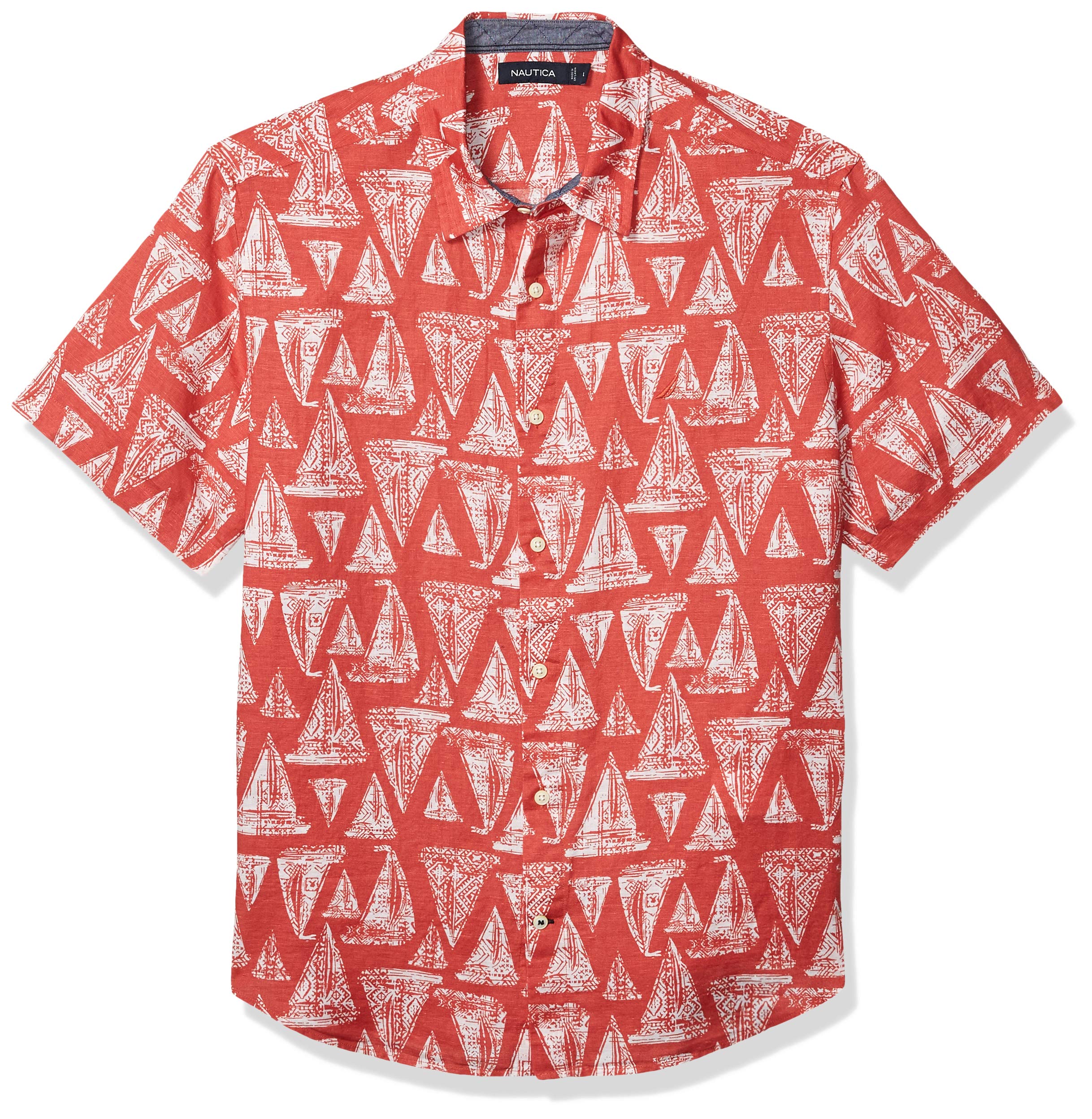 Nautica Men's Sail Print Short Sleeve Linen Button Down Shirt