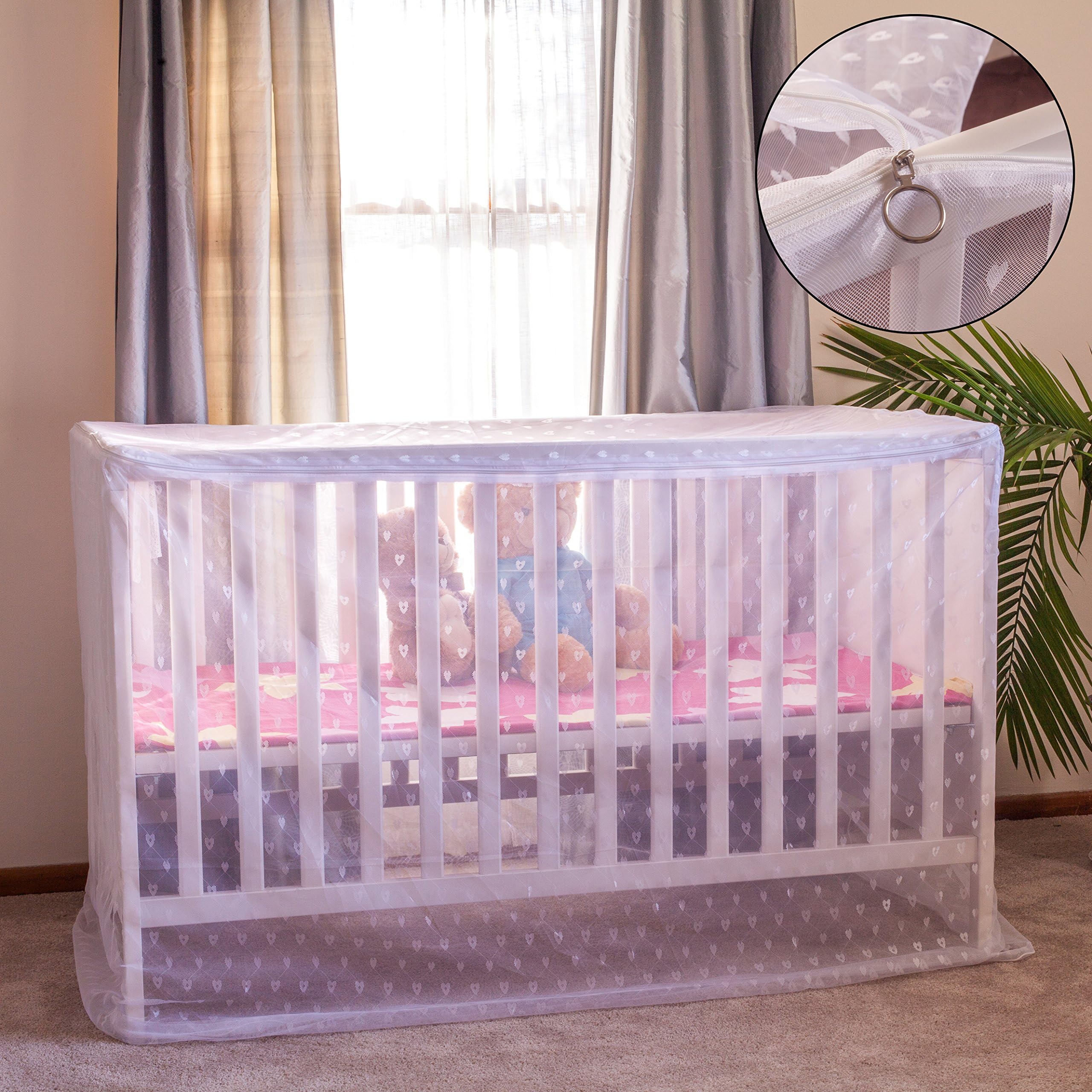 Premium Portable Baby Mosquito Net for Baby Cribs, Cover Tent with Bonus eBook, Storage Bag, Durable Diamond Mesh, Tie Ribbons, Dual-Direction Zipper, and Drawstring