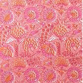 AVKA Studio Hand Block Print Fabric by The Yard - PRECUT 1 Yard 42 Inch Width - 100% Cotton Material - Pink Floral Pattern - Light Weight Indian Cloth for Making Summer Dress Tops Indian Fabric etc