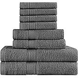 Utopia Towels Premium 8 Piece Towel Set (Grey) - 2 Bath Towels, 2 Hand Towels and 4 Washcloths - Cotton - Hotel Quality - Super Soft and Highly Absorbent - by