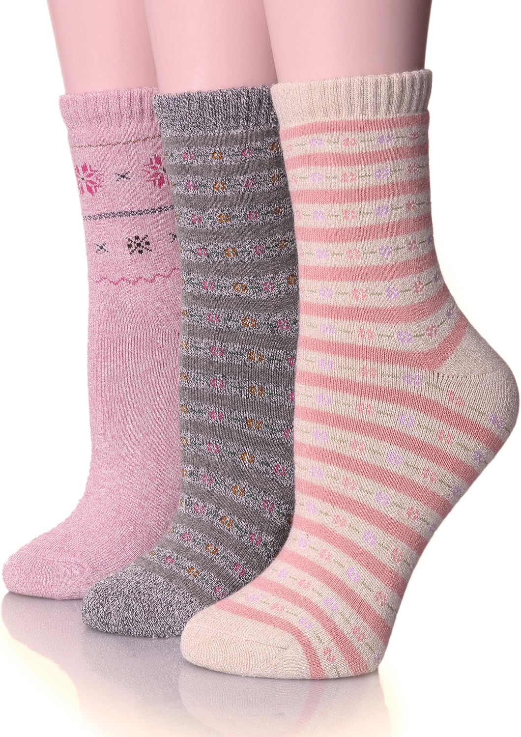 EBMORE Women’s Warm Stripes Winter Cotton Socks Cold Weather Crew Socks