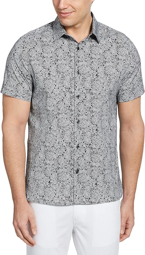 Amazon Perry Ellis メンズ ペイズリー柄 ストレッチ 半袖 ボタンダウンシャツ シャツ 通販