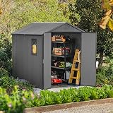 Keter Darwin 6x8ft Apex Grey Garden Shed Evotech+ Wood Look Double Door All view 2
