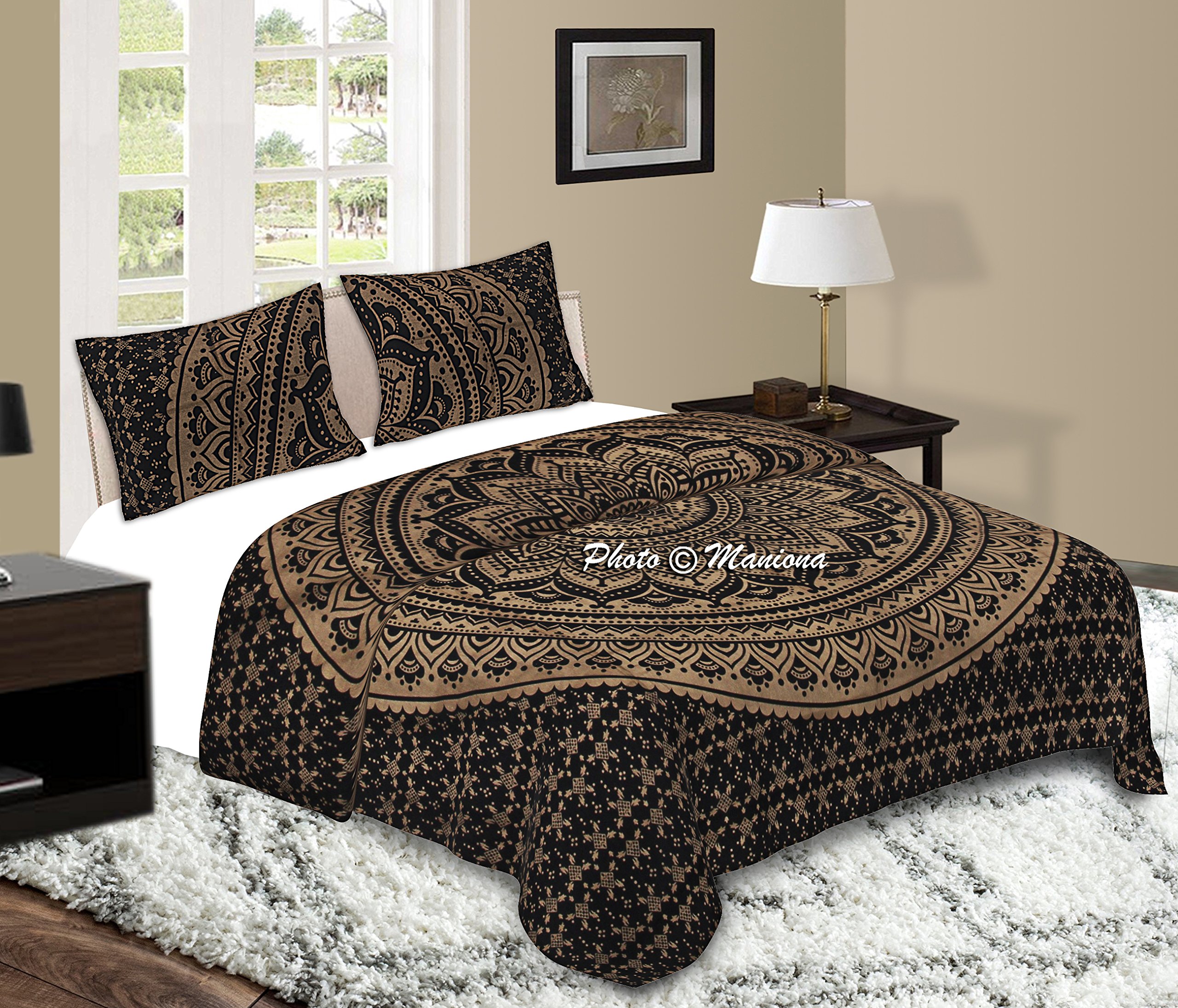 Black Gold Ombre Mandala Comforter Cover Queen Bedding Throw