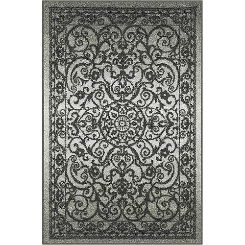 Rugs Vintage Kitchen Rugs Non Skid Washable Accent Area Carpet, Microfiber, Fabric, Latex, Color Grey Tonal, Size 1'8 x 2'10