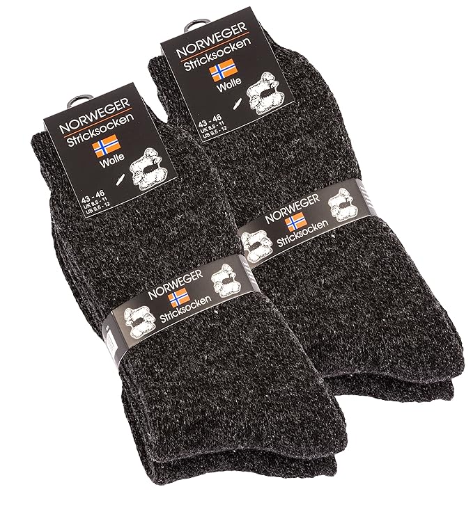4 Paar Dicke Warme Norweger Socken-Stricksocken mit Wolle