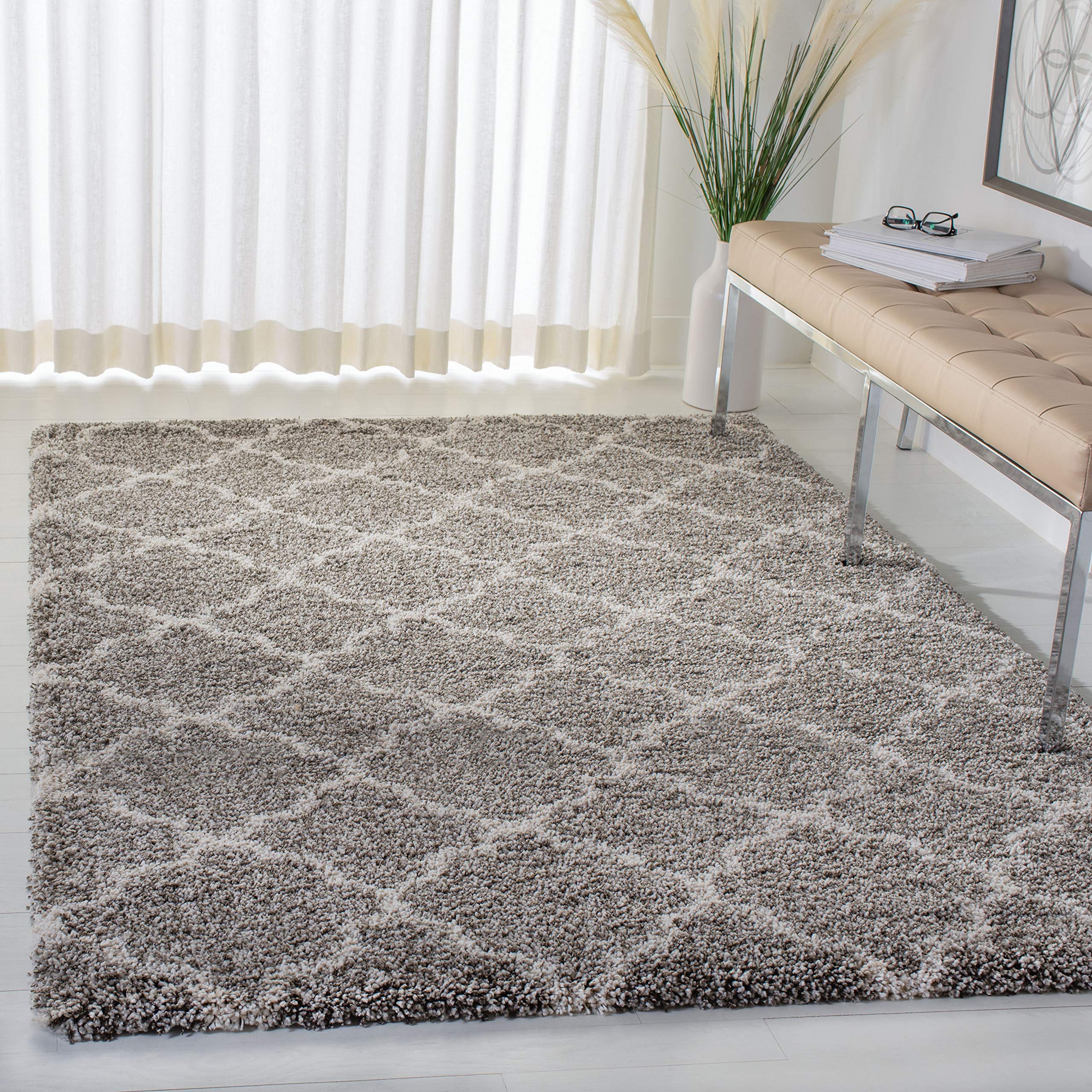 SAFAVIEH Hudson Shag Collection Area Rug - 5' x 7', Grey & Ivory, Moroccan Trellis Design, Non-Shedding & Easy Care, 2-inch Thick Ideal for High Traffic Areas in Living Room, Bedroom (SGH282B) Image SAFAVIEH Hudson Shag Collection Area Rug - 5' x 7', Grey & Ivory, Moroccan Trellis Design, Non-Shedding & Easy Care, 2-inch Thick Ideal for High Traffic Areas in Living Room, Bedroom (SGH282B) Image