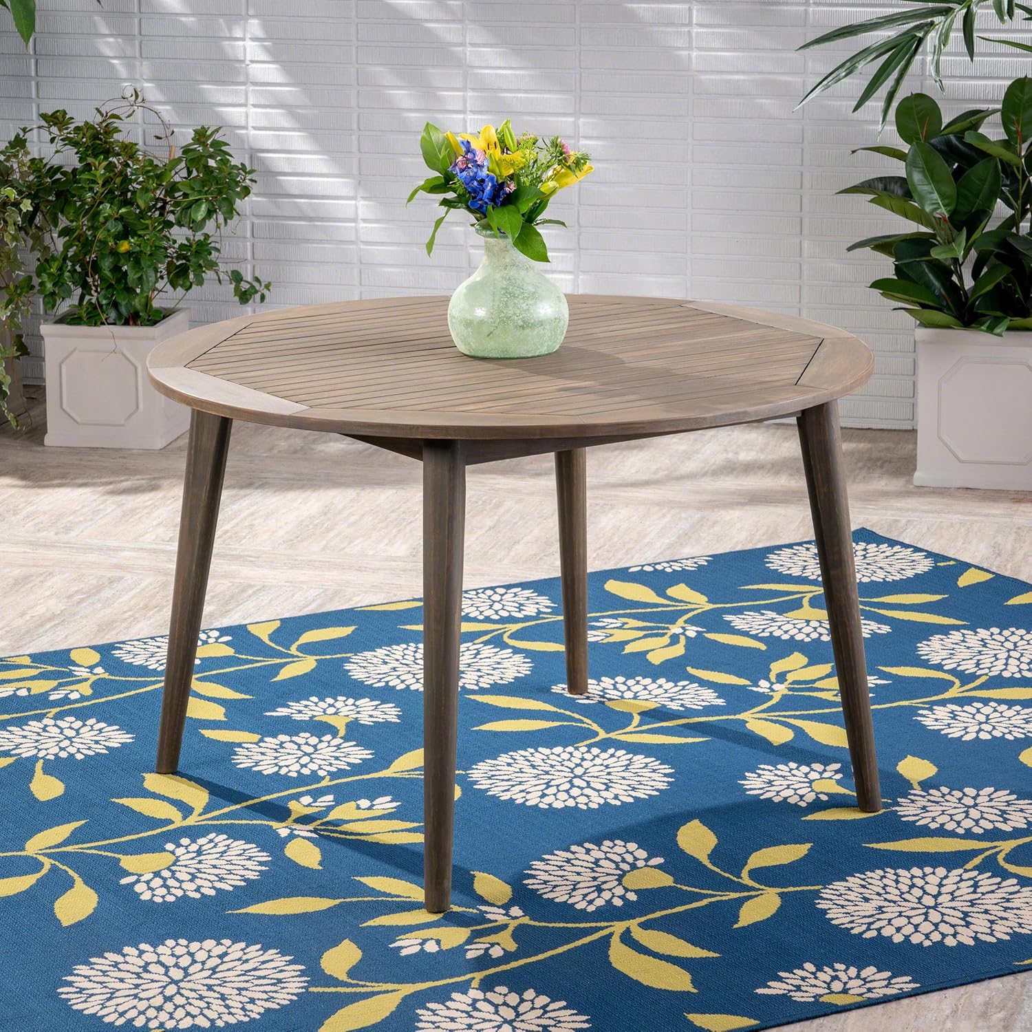 Christopher Knight Home 305154 Nick Outdoor Acacia Wood Round Dining Table, Gray Finish : Garden & Outdoor